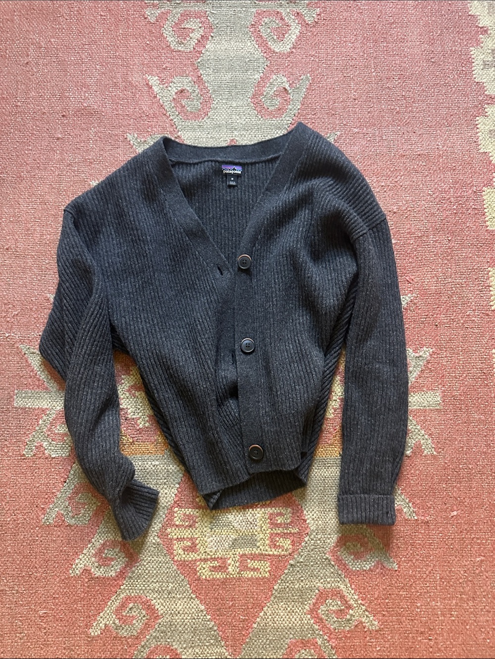 Patagonia Dark Charcoal Ribbed V-Neck Cardigan